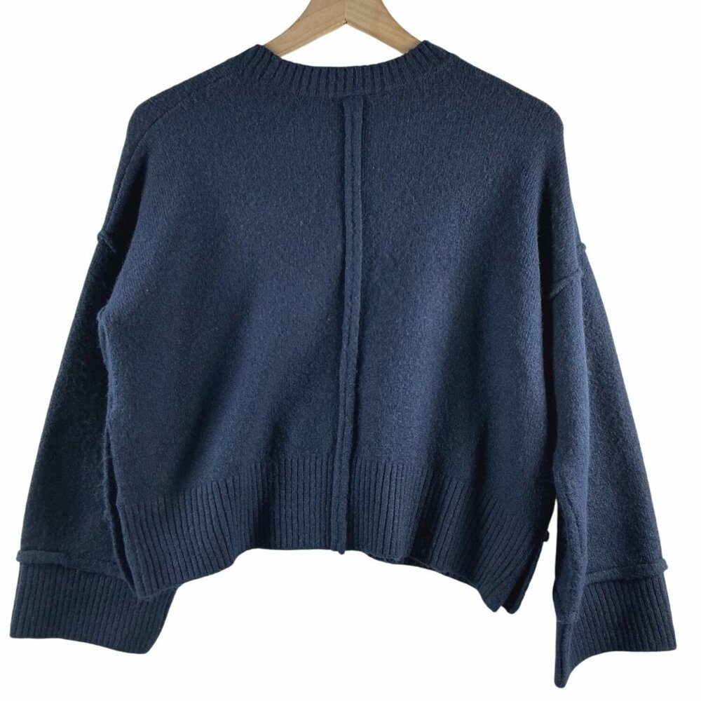 Topshop- Women's Blue Crew Neck Sweater Crop Soft Cozy Boxy- Navy- Size: S - Picture 2 of 10